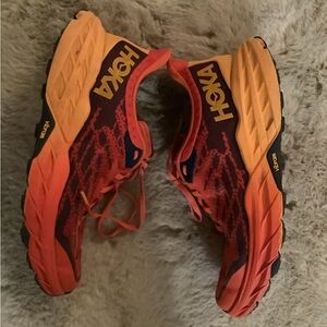 Hoka Vibrant Orange and Red Athletic Shoes